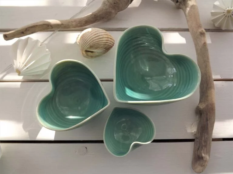 Porcelain Heart Bowls in Turquoise by Mary Howard-George