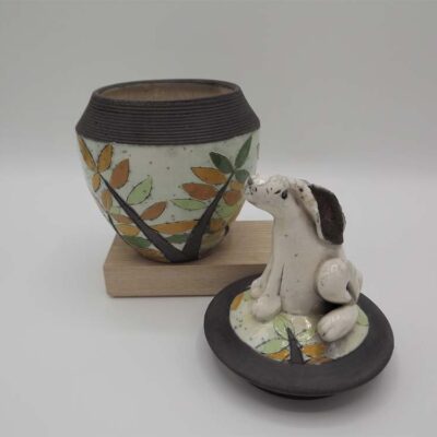 Raku Ceramic Hare Pot with Lid by Rob Whelpton