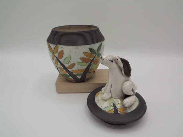 Raku Ceramic Hare Pot with Lid by Rob Whelpton
