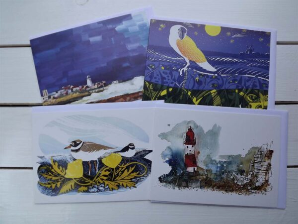 Selection of four artists greetings cards. The cards are blank inside and are presented in compostable bag.