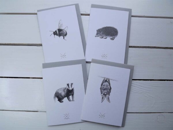 Selection of four blank greetings cards by Creature Candy.