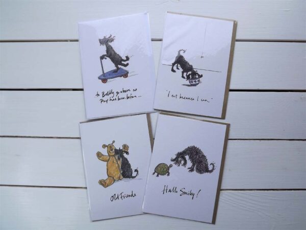 ‘I eat because I can’ selection of four blank greetings cards by Sam Toft.