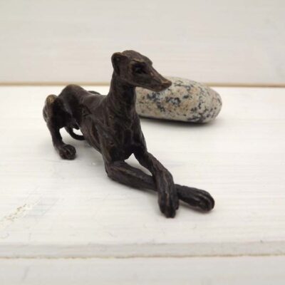 Bronze Crossed Leg Greyhound Sculpture.